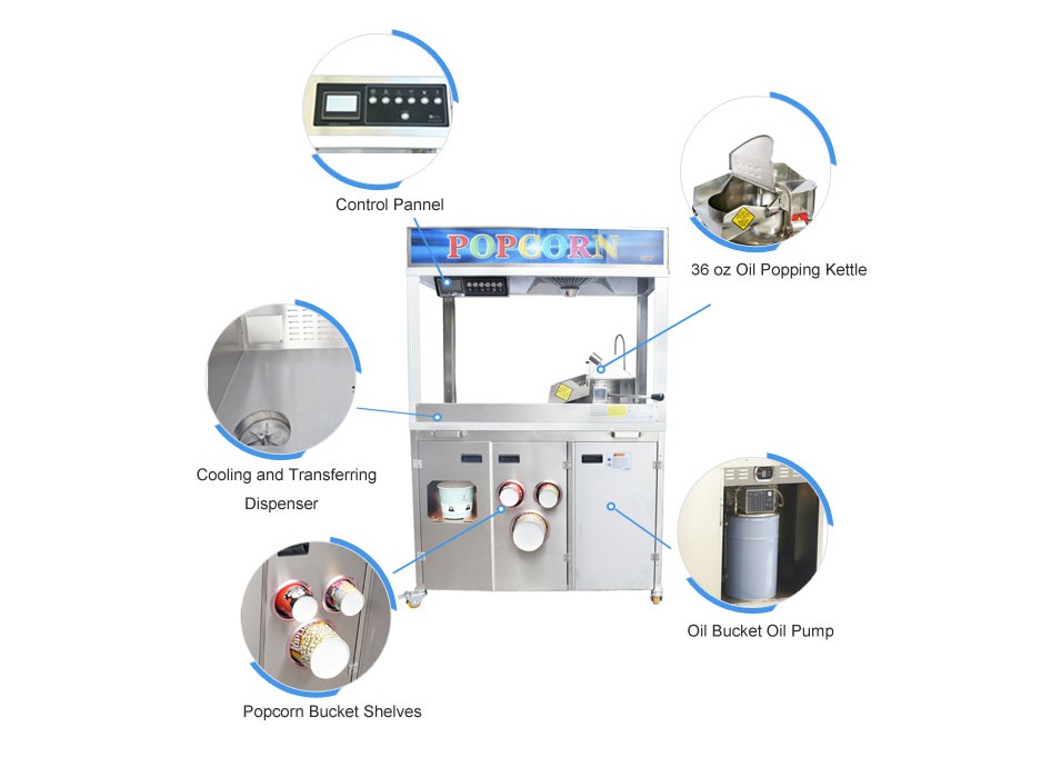 Patented Popcorn Machine with Popcorn Buckets