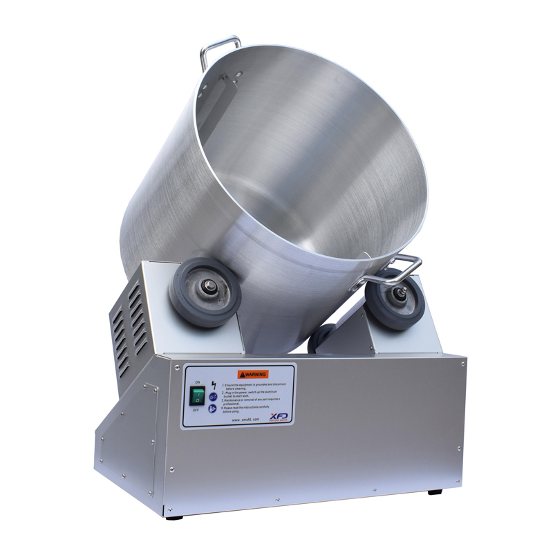 XFD rotating popcorn coating tumbler for distributing flavoring powders