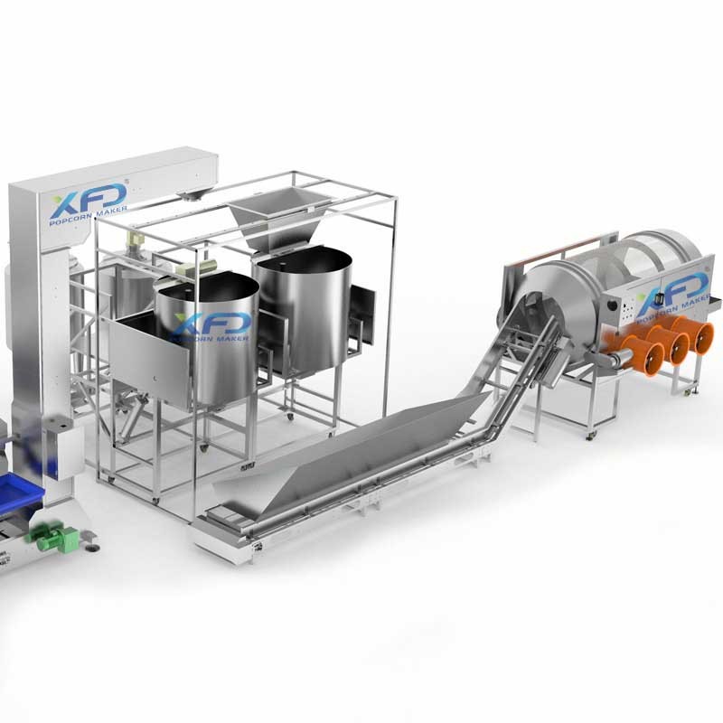 Industrial popcorn production and coating equipment