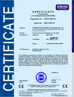 CE Certificate for Popcorn Machine Oil Pump